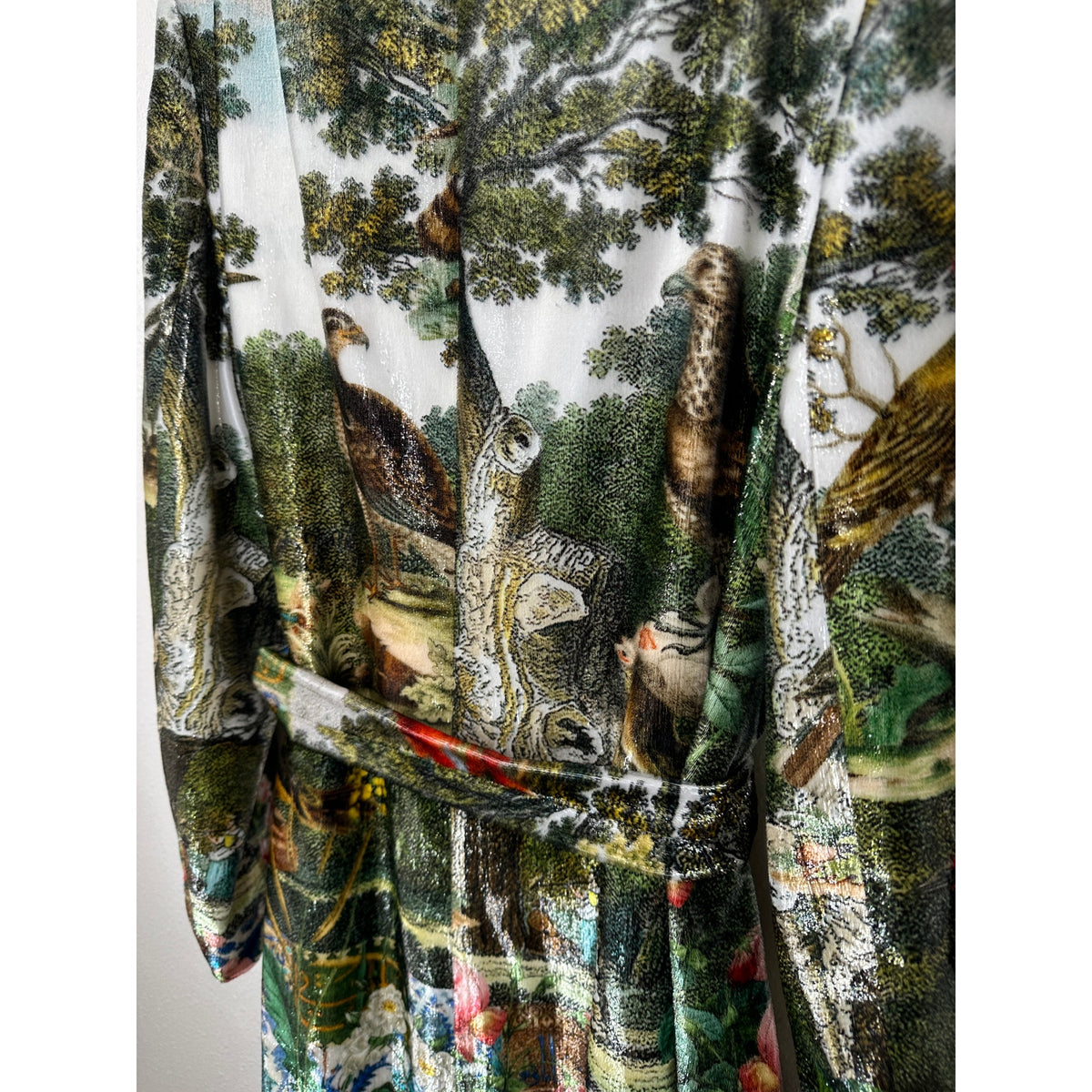 Libertine Ottoman Empire Birds Tie Waist House Coat Long Sleeve Green 3X / XL