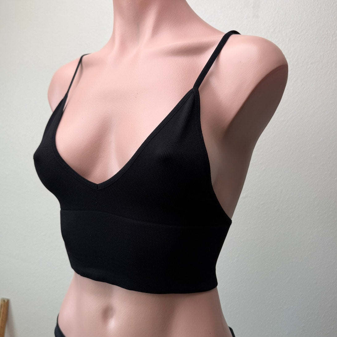 Free People Intimately Black Deep V Seamless Bralette Crop Top XS/S