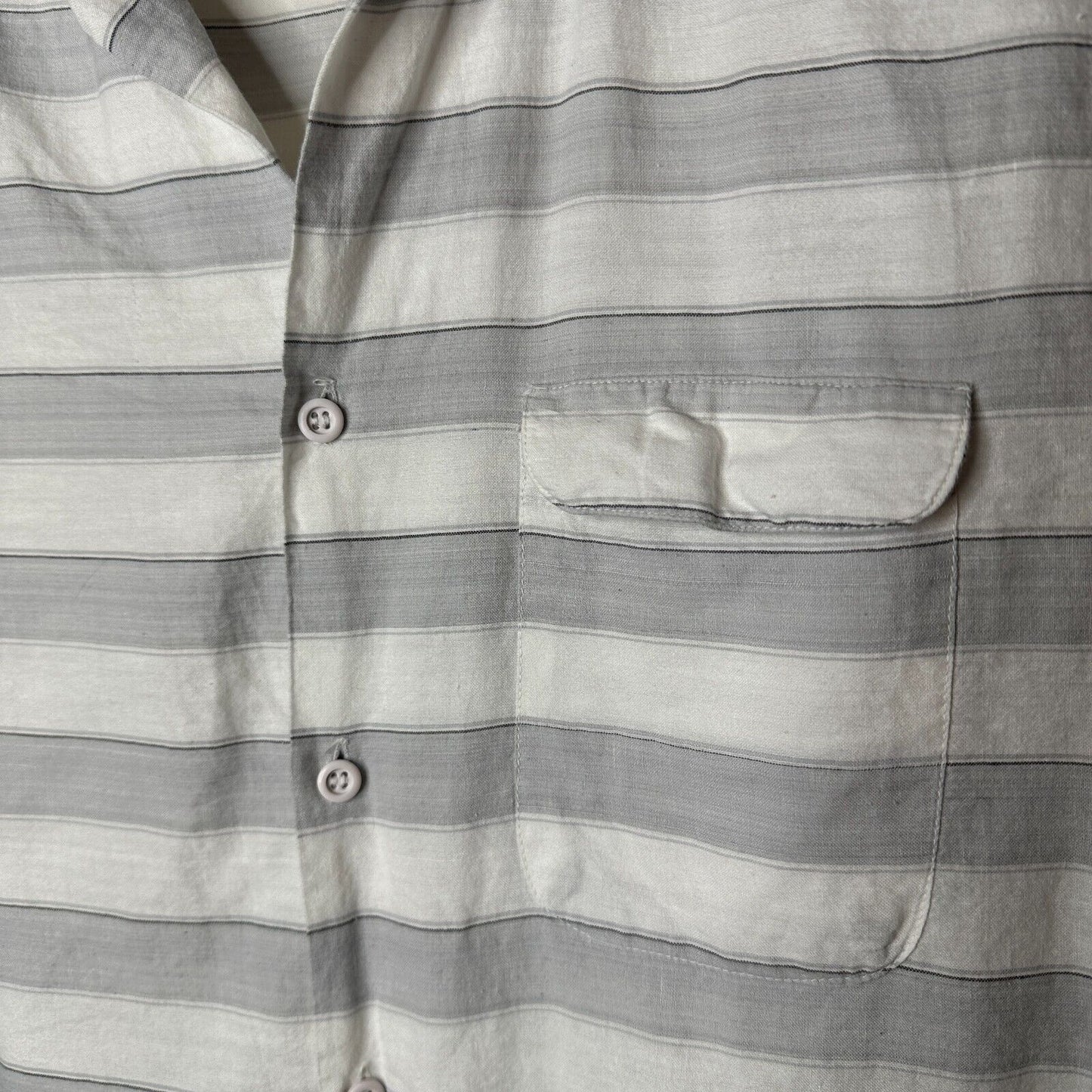 Dev Imports Men's Casual Short Sleeve Button Down White Gray Stripe Polo Shirt L