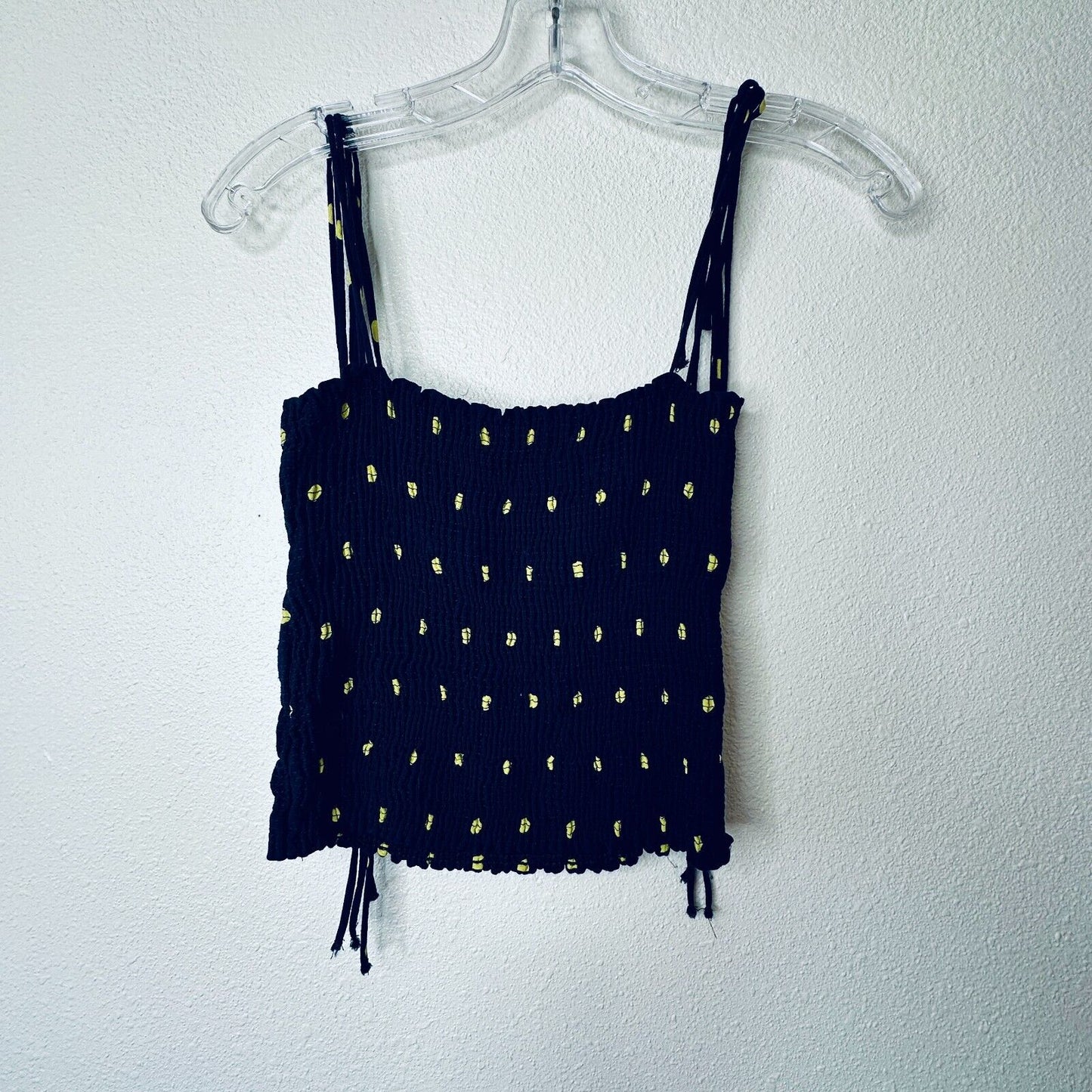 Zara Navy & Yellow Polka Dot Smocked Tube Top XS