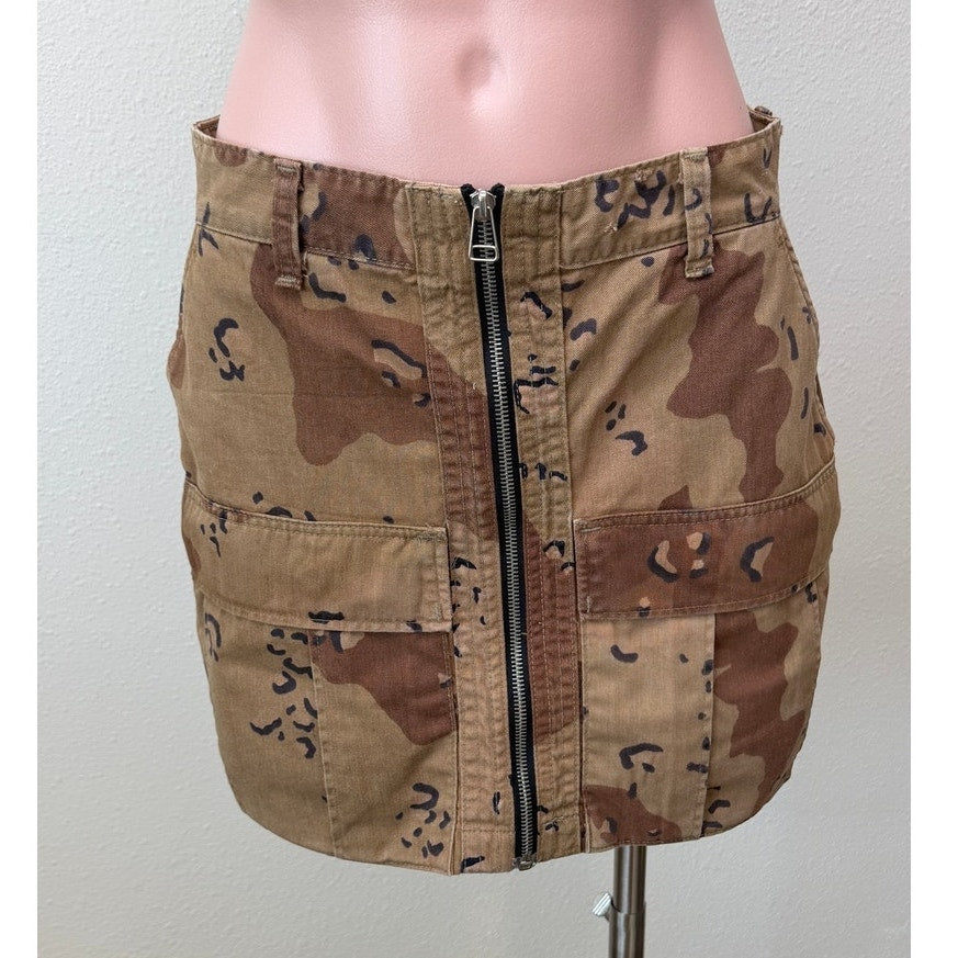 RE/DONE Womens Desert Camo Zip Utility Mini Skirt XS