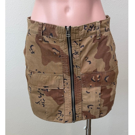 RE/DONE Womens Desert Camo Zip Utility Mini Skirt XS
