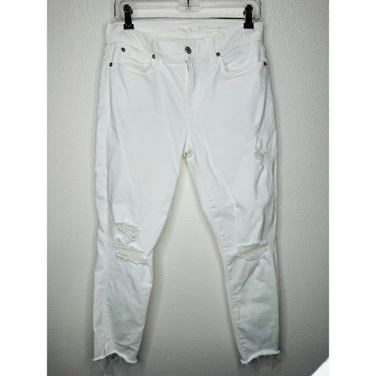 7 For All Mankind White Distressed Raw Hem Gwenevere Jeans 30