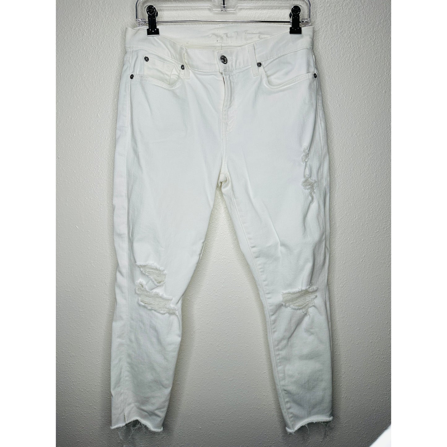 7 For All Mankind White Distressed Raw Hem Gwenevere Jeans 30