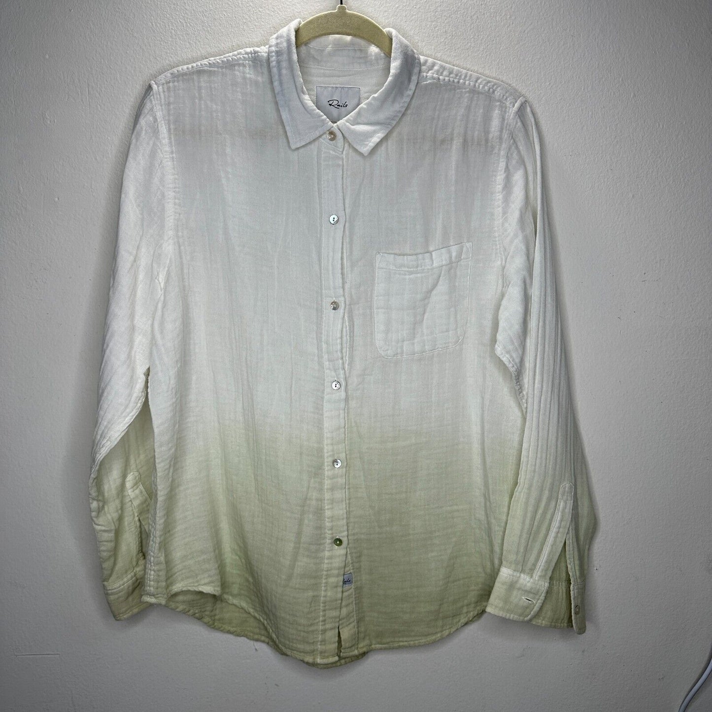 Rails Ellis Blue Mint Dip Dye Button Down Long Sleeve Chest Pocket Gauze Shirt