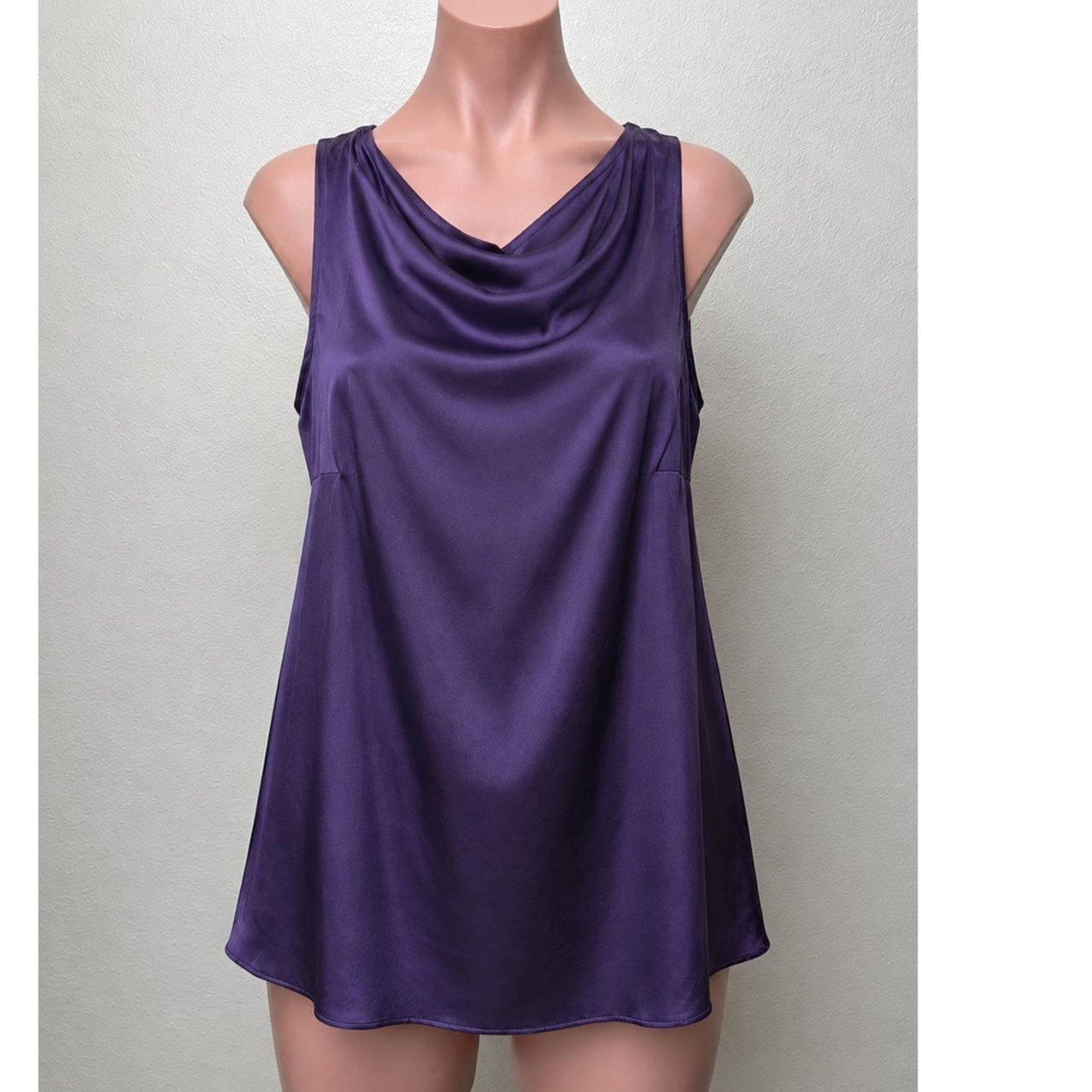 Nation Dark Purple Satin Mock Neck Sleeveless Keyhole Back Blouse S
