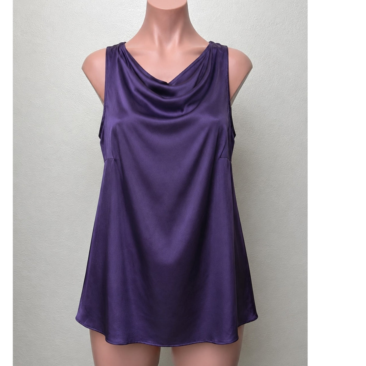 Nation Dark Purple Satin Mock Neck Sleeveless Keyhole Back Blouse S
