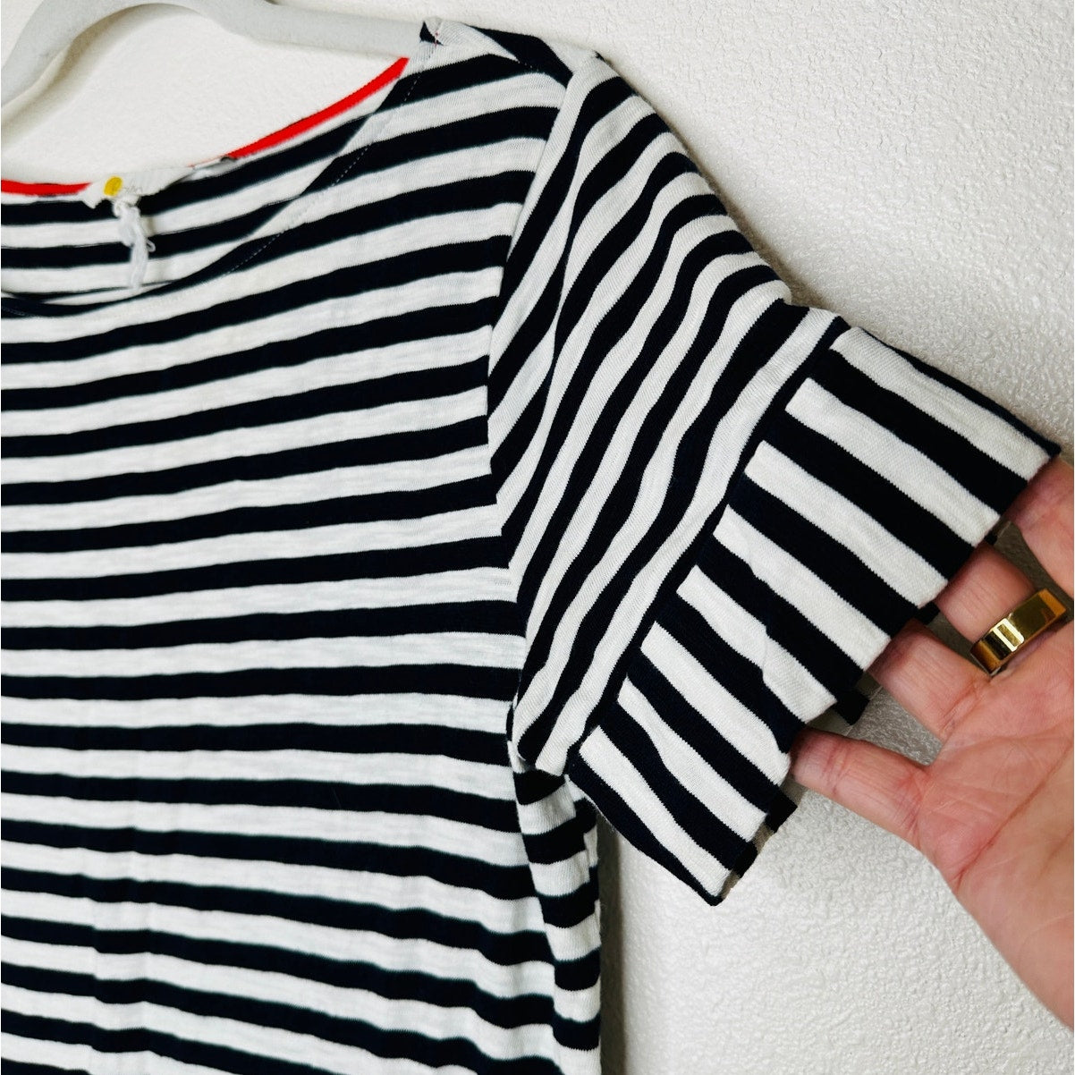 Boden Ivory & Black Stripe Short Sleeve Round Neck Shirt Dress 6 L