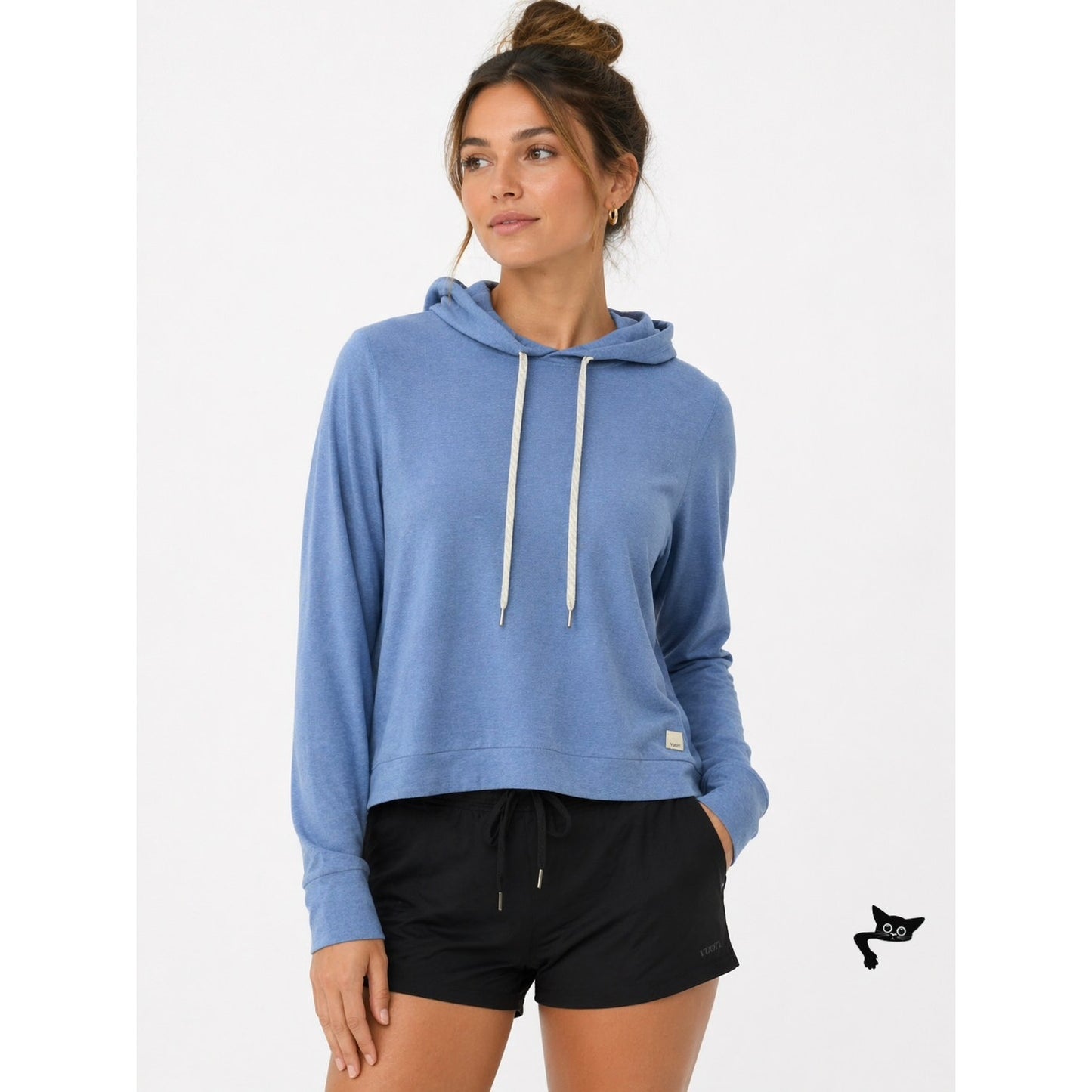Vuori Blue Hooded Crop Sweater XS Lightweight Long Sleeve Pullover Women