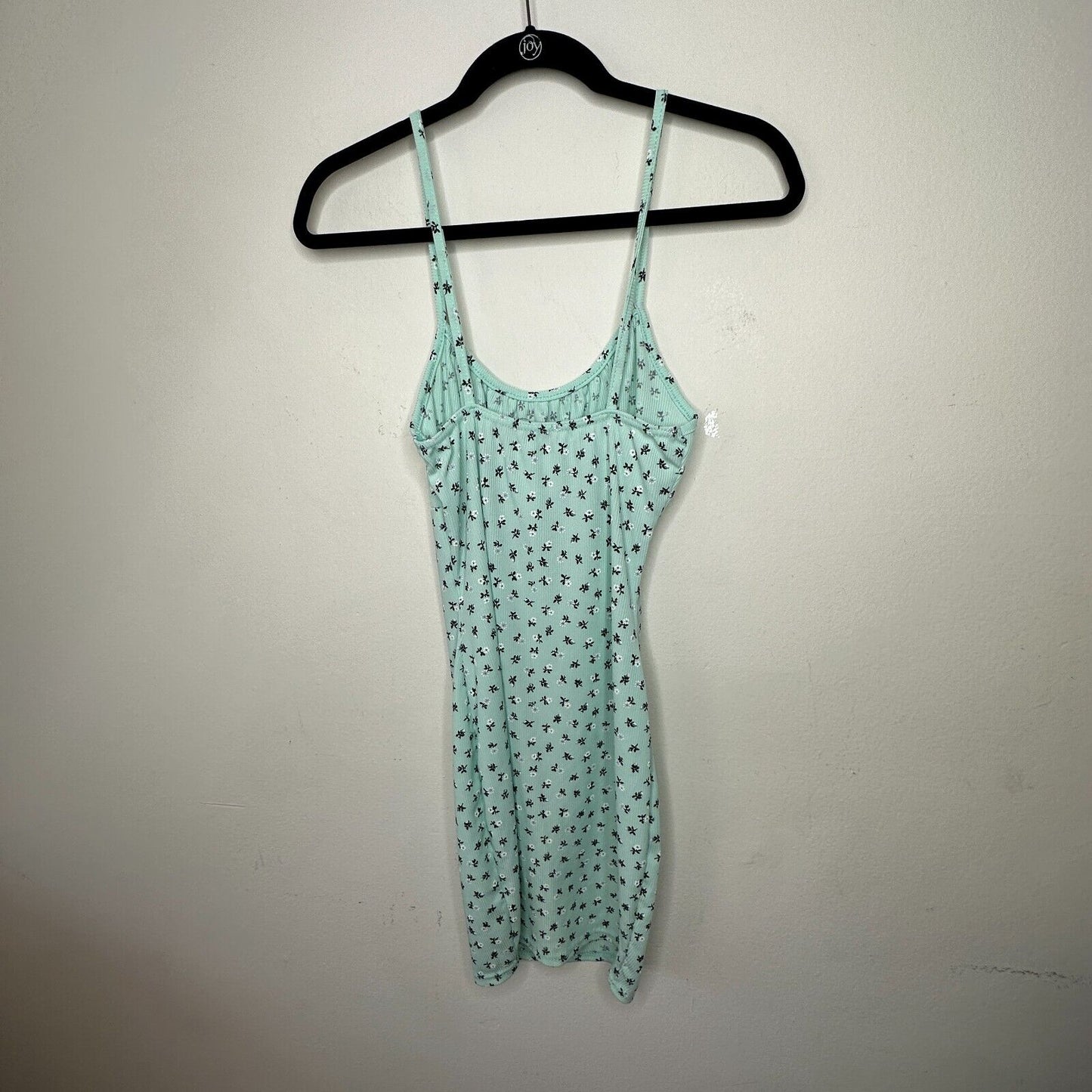 Ditsy Mint Floral Rouched Bust Rib Knit Spaghetti Strap Jersey Mini 6