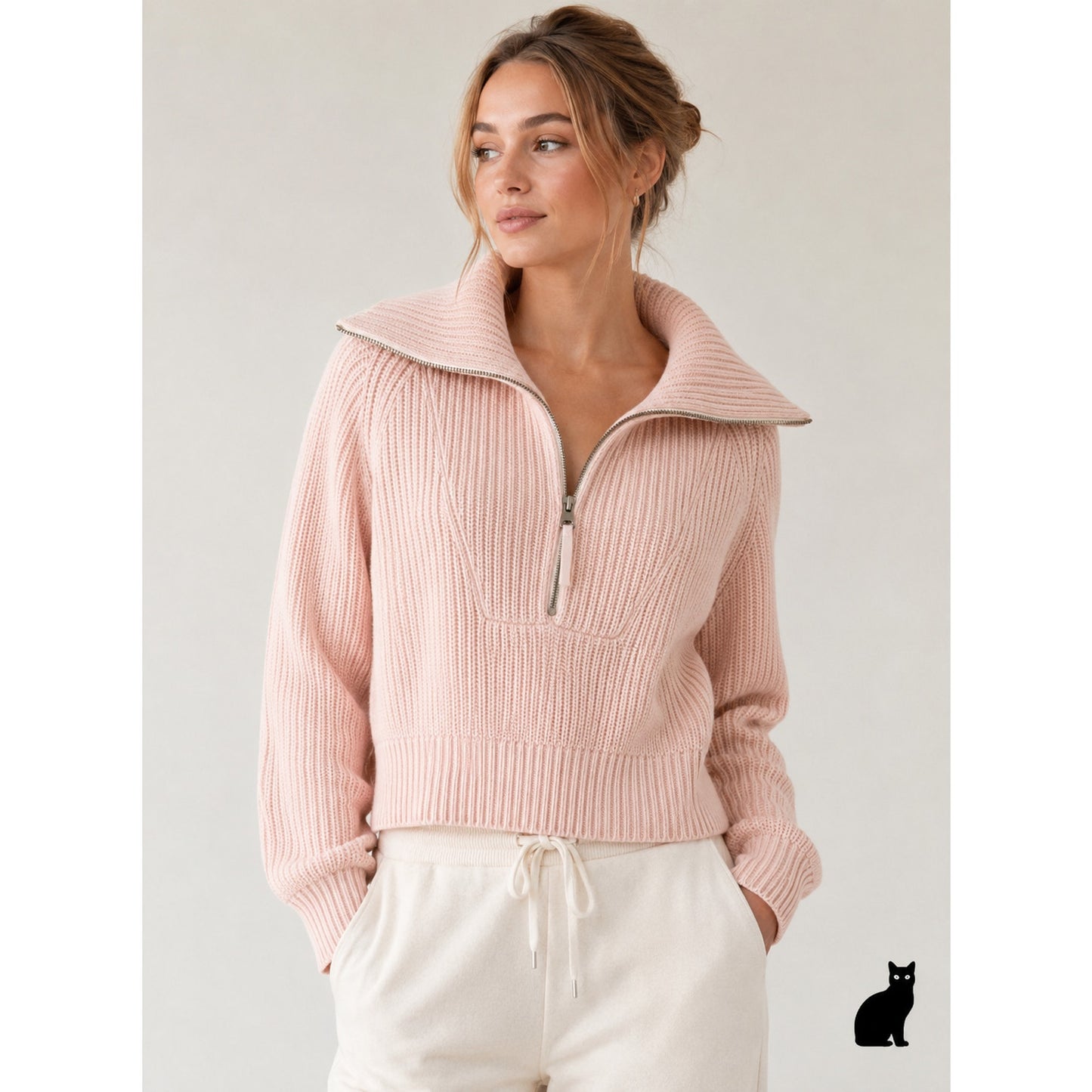 Varley Pink Mentone Half Zip Wide Collar Shaker Sweater XS