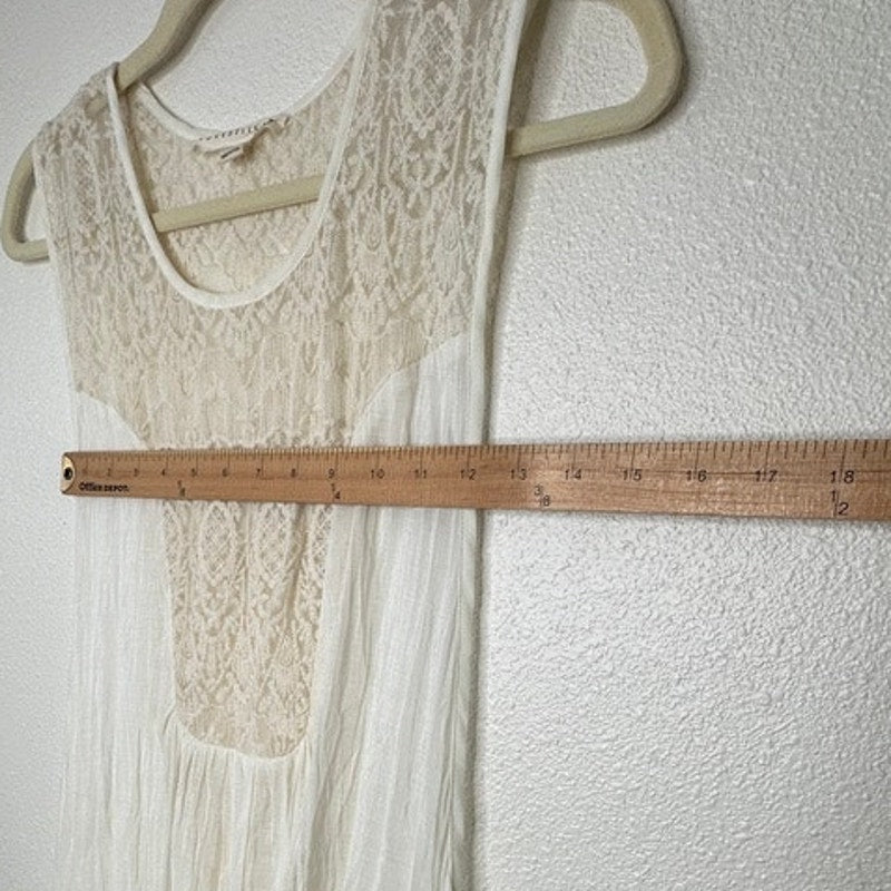 Lovestitch White Ivory Gauze Maxi Dress Lace Racerback Boho Cover Up
