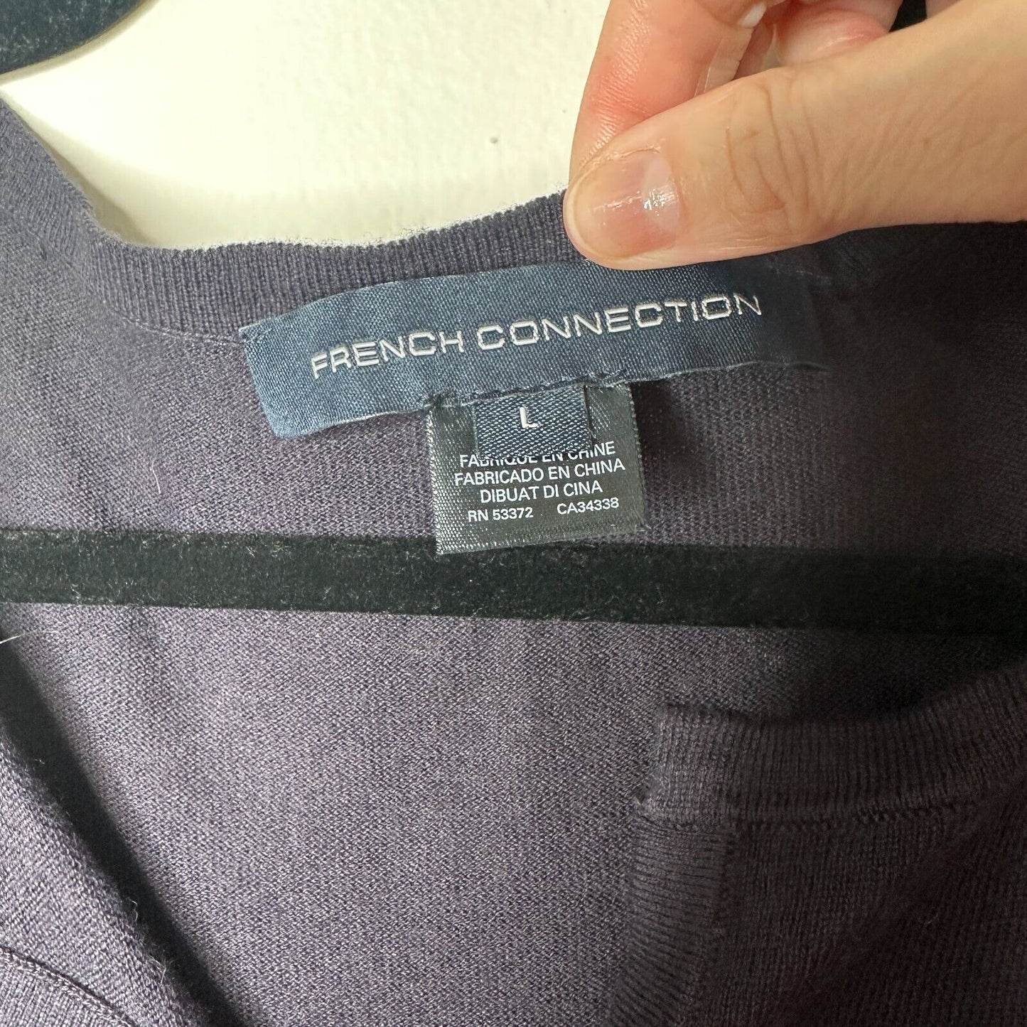 French Connection Drawstring Hem Silk Blend Long Sleeve VNeck Navy Sweater L