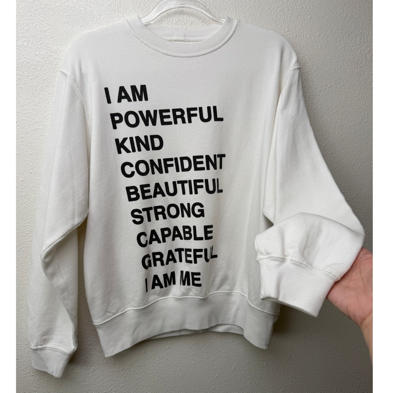 Anine Bing White Graphic Sweatshirt I Am Powerful Quote Crewneck Pullover XS