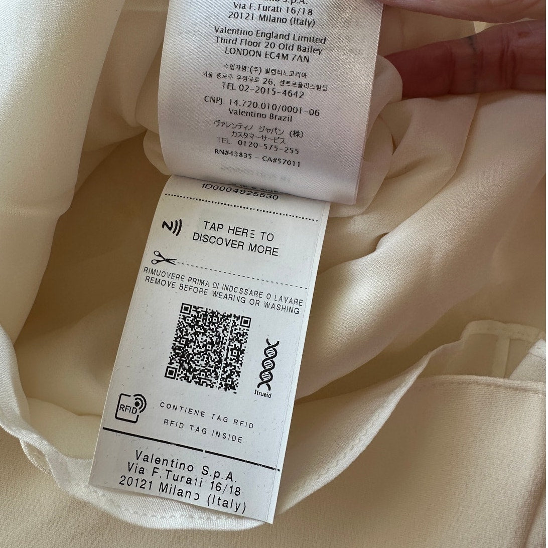 NWT Valentino Ivory 100% Silk Chain Detail V-Neck Long Sleeve Blouse 48 / 12