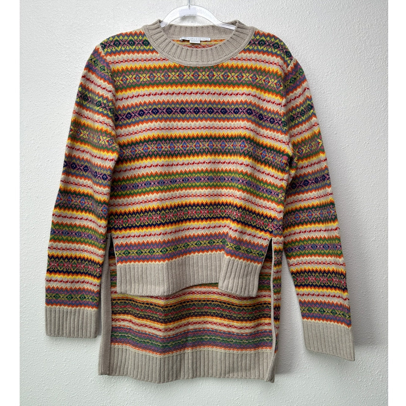 Stella McCartney Multicolor Zigzag Wool Women’s US 10 (EU 44) High Low Sweater