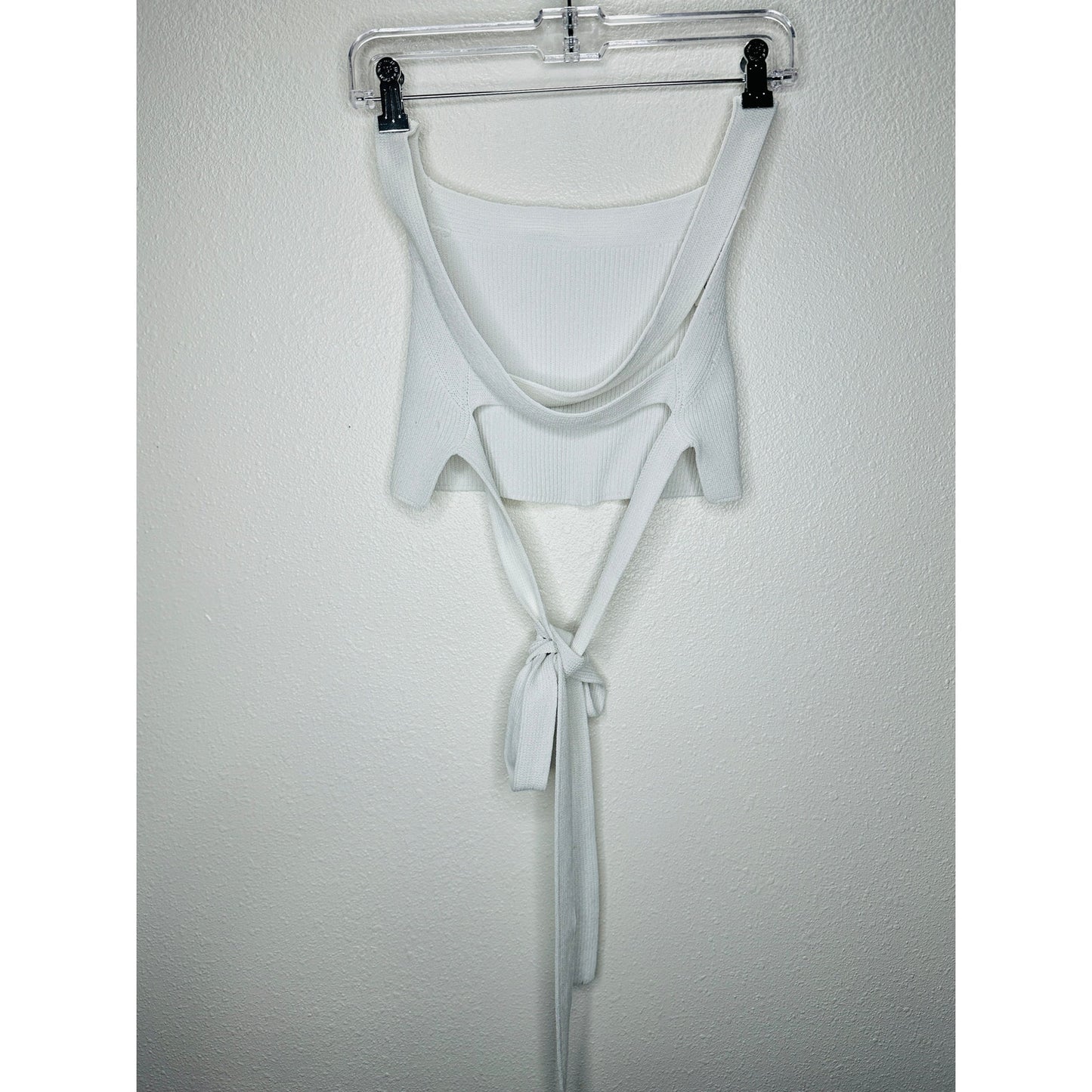 Wilfred Ivory White Knit Criss Cross Crop Sweater Top Large