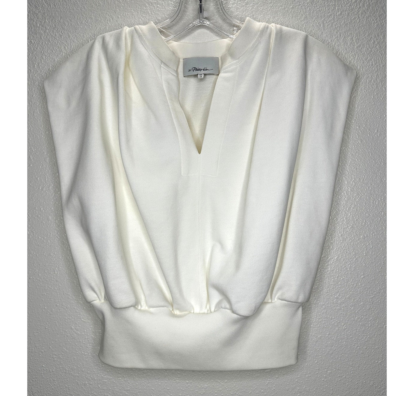 Phillip Lim Ivory Sleeveless Front V Draped Shoulder Ribbed Hem Vest XS