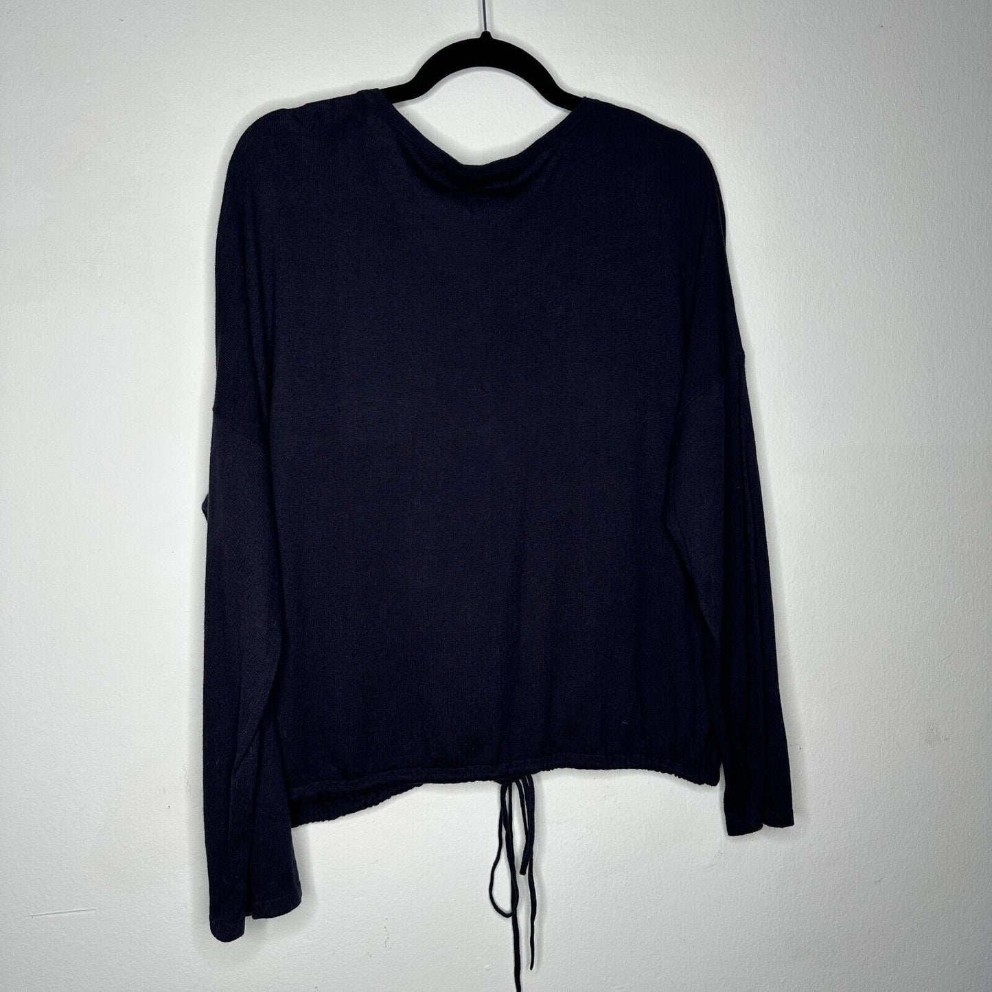 French Connection Drawstring Hem Silk Blend Long Sleeve VNeck Navy Sweater L