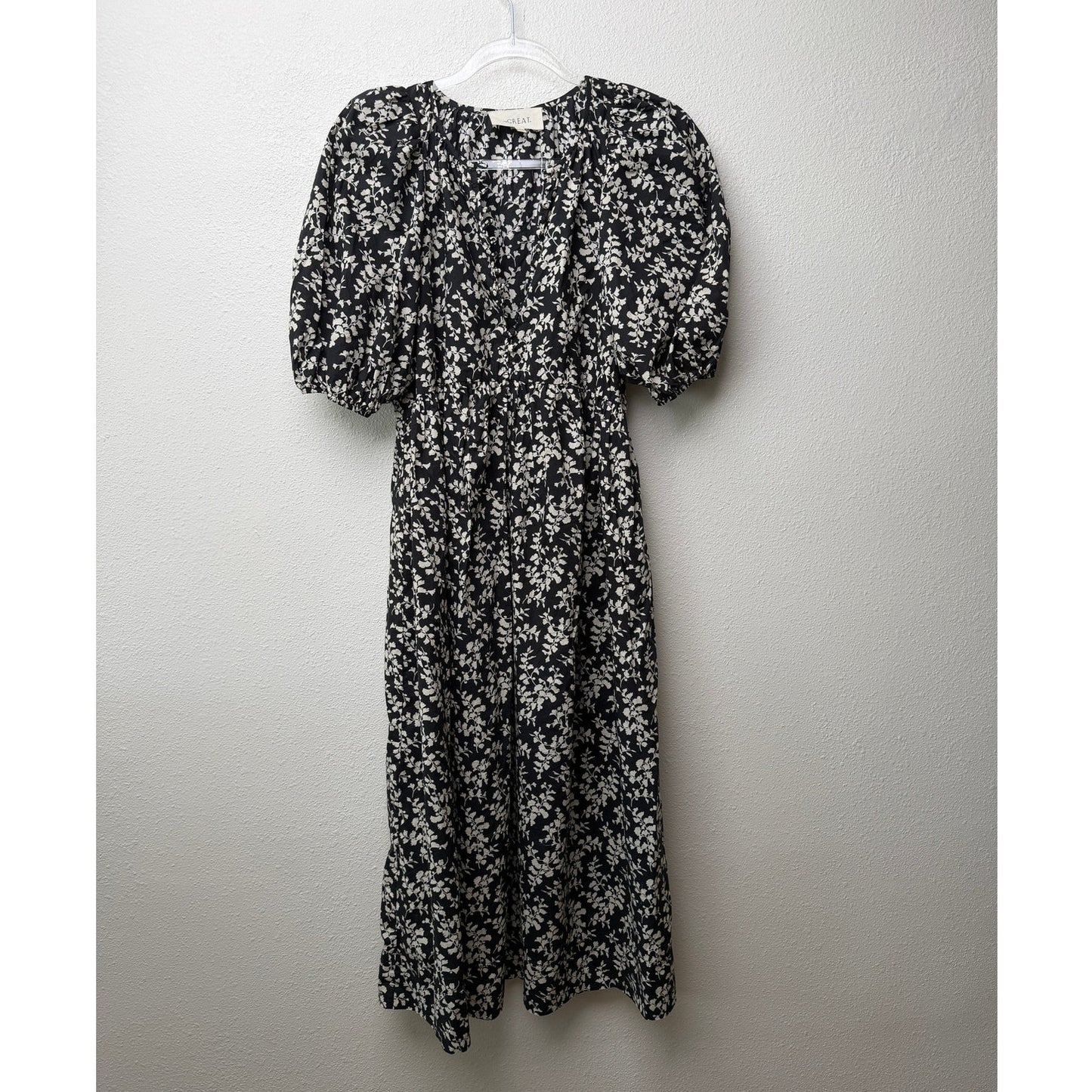 The Great Dress Black Ivory Floral Midi Women US 0 Button Front
