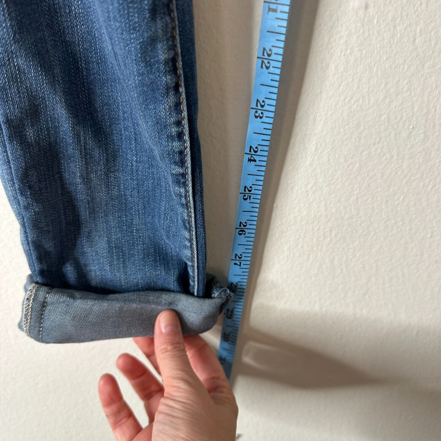 Blank NYC High Cuff Straight Medium Wash Distressed Jeans Low Rise Stretch 24