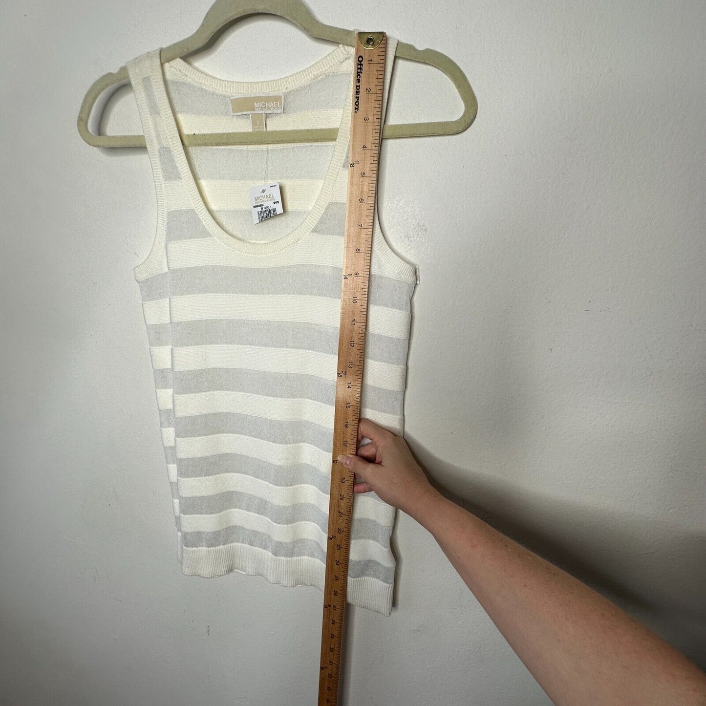 NWT Michael Kors Cream and Sheer Stripes Sleeveless Deep Scoop Neck Tank Top SM