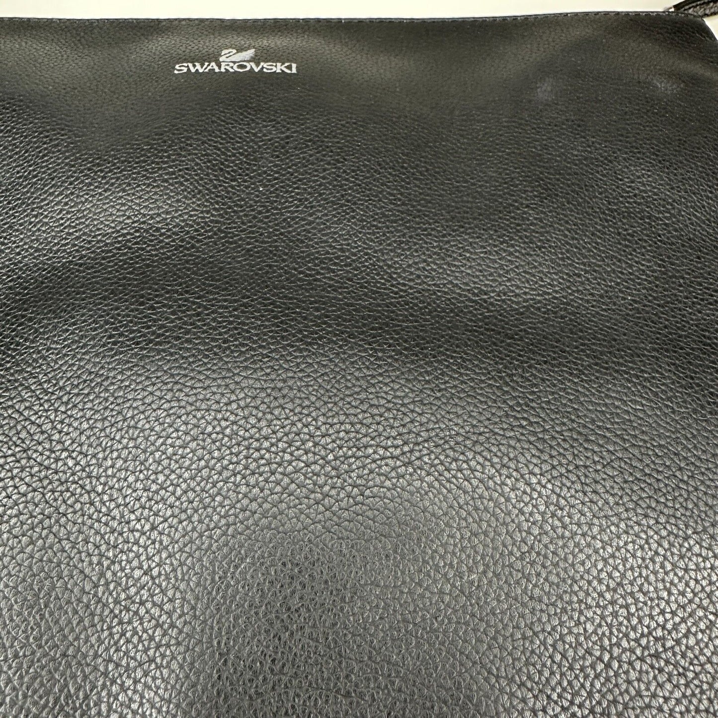 NIB Swarovski Black Quilted Leather & Crystals Zip Close Leather Strap Clutch
