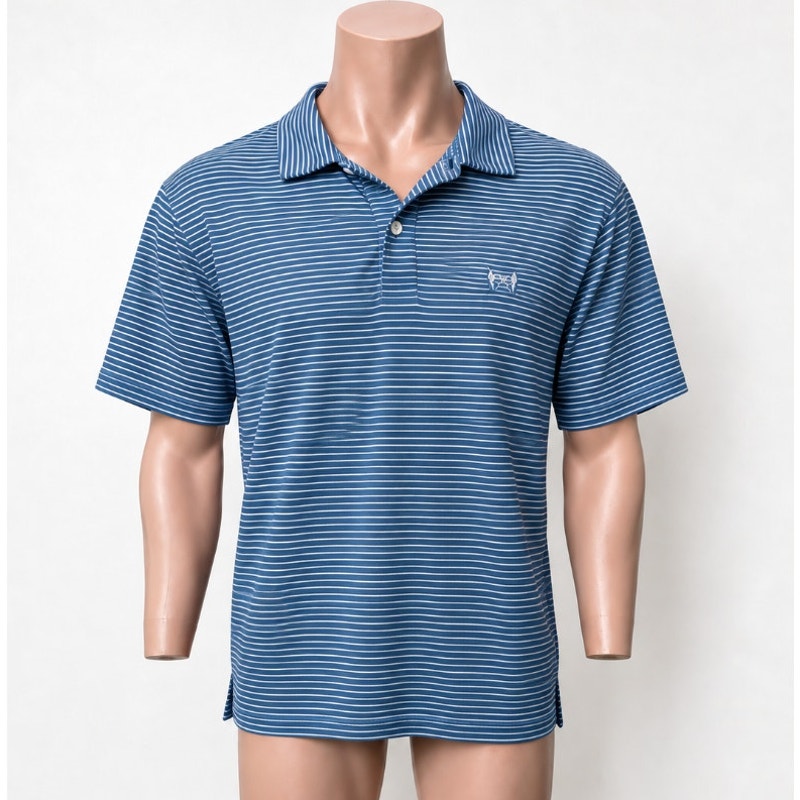 Peter Millar Light Blue & Blue Jean Stripe Short Sleeve Golf Shirt L