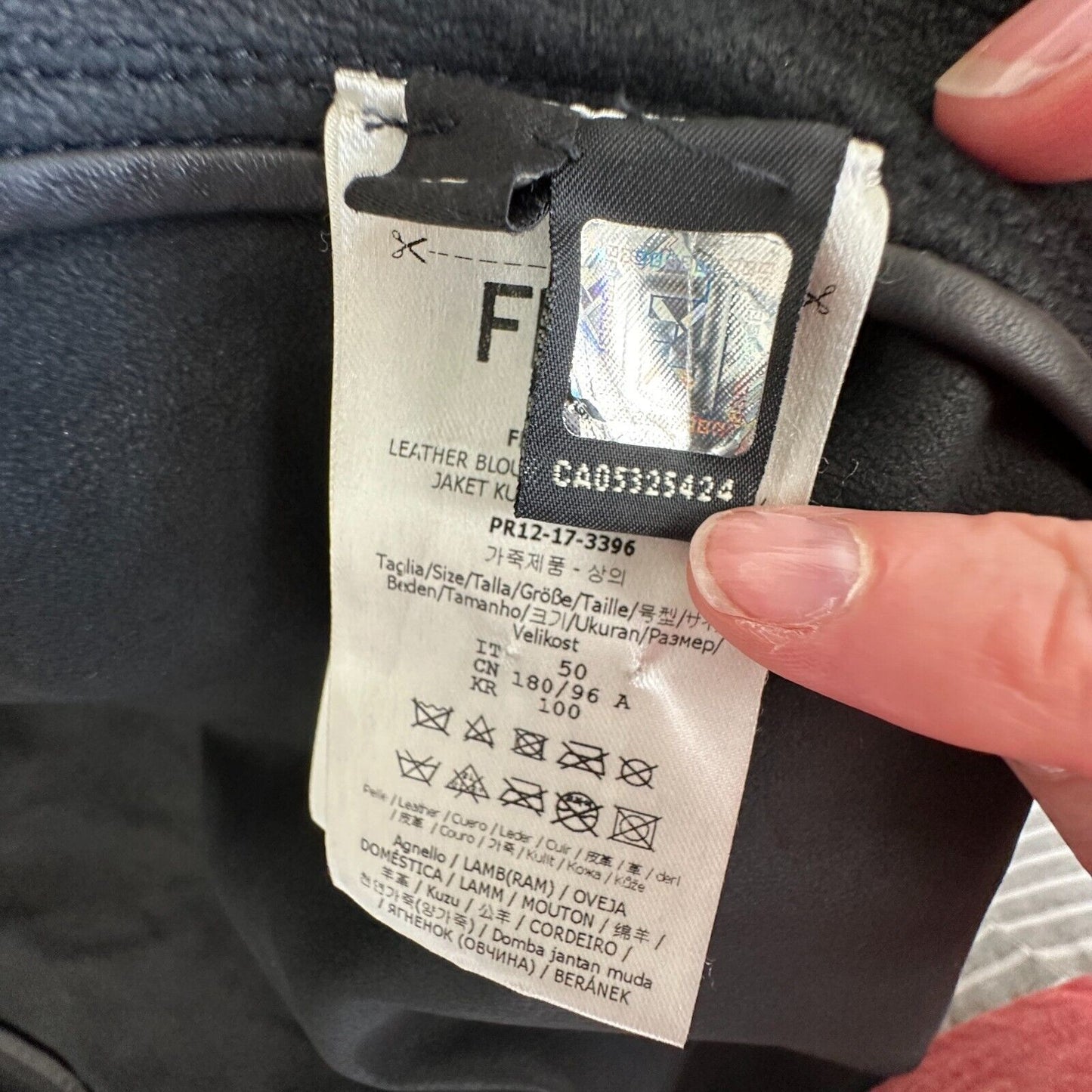 Fendi Black Soft Leather Fendi Embossed Monogram Front Long Sleeve Hooded Jacket