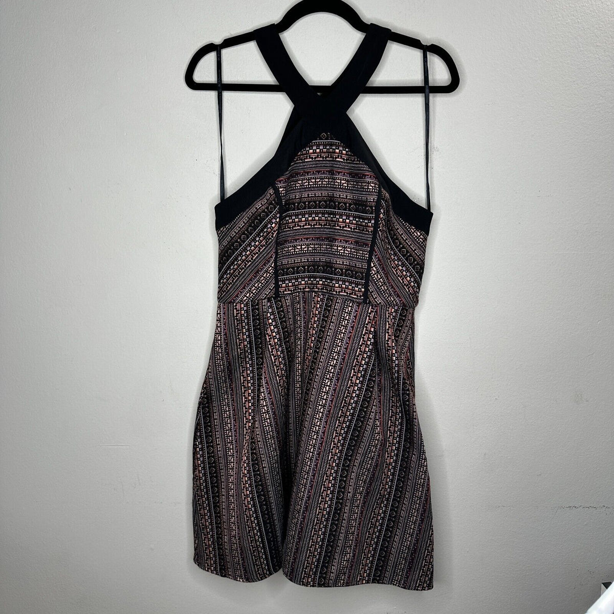 BCBG Generation Criss Cross Fit & Flare MultiColor Jacquard Halter Mini Dress 12