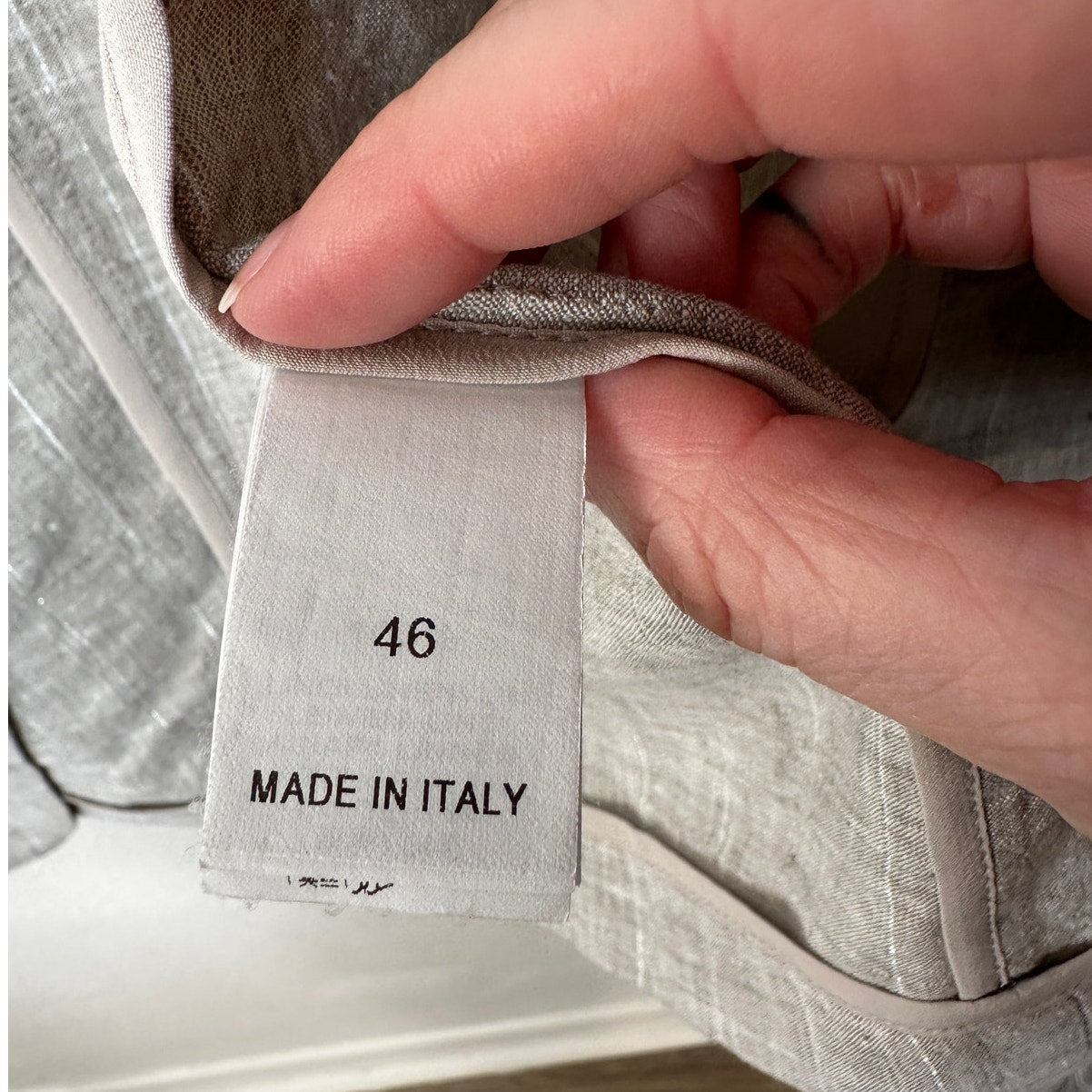 Brunello Cucinelli 100% Linen Beige Silver Stripe Button Blazer 46 / 14