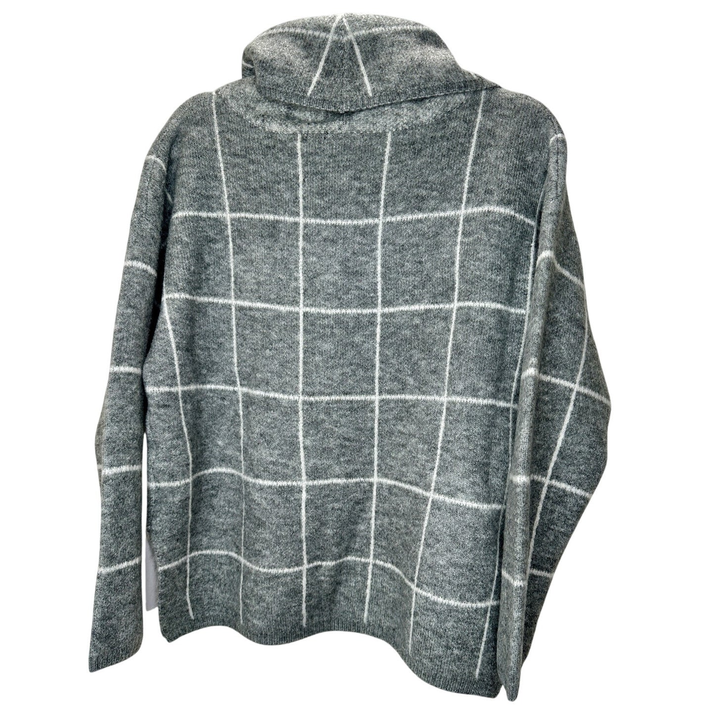 NWT Lumiere Gray & White Windowpane Cowl Neck Sweater S