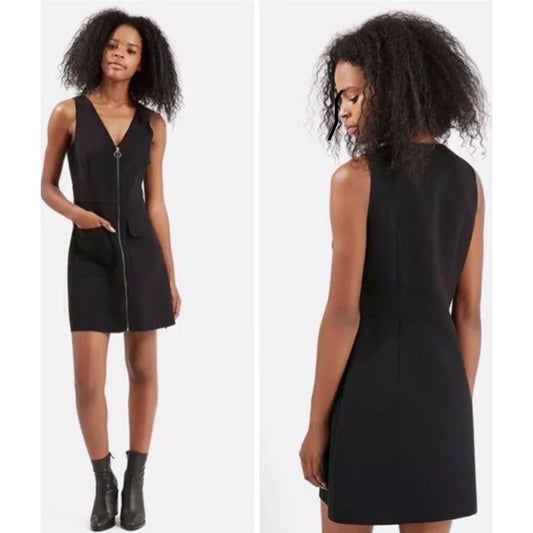 Topshop Black VNeck Front Zip Sleeveless Utility Pocket Dress 6