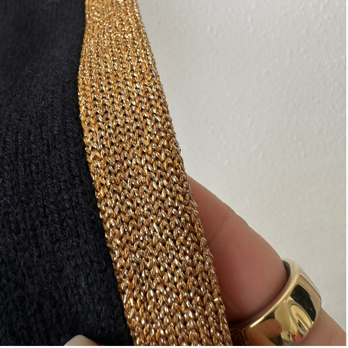 NWT Bella Freud Billie Jean Metallic Gold Stripe Turtleneck Sweater Black M