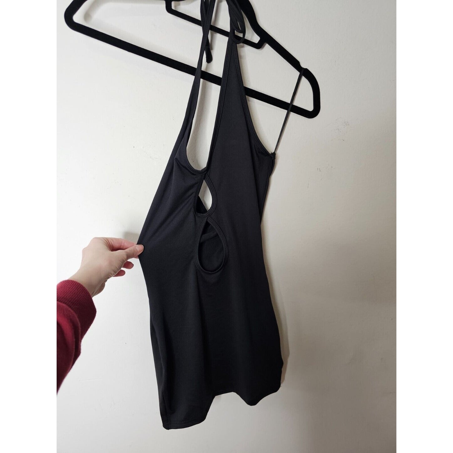 Dyln Black Aida Bodycon Deep V Halter Top Key Hole Front Cutouts Mini Dress XS