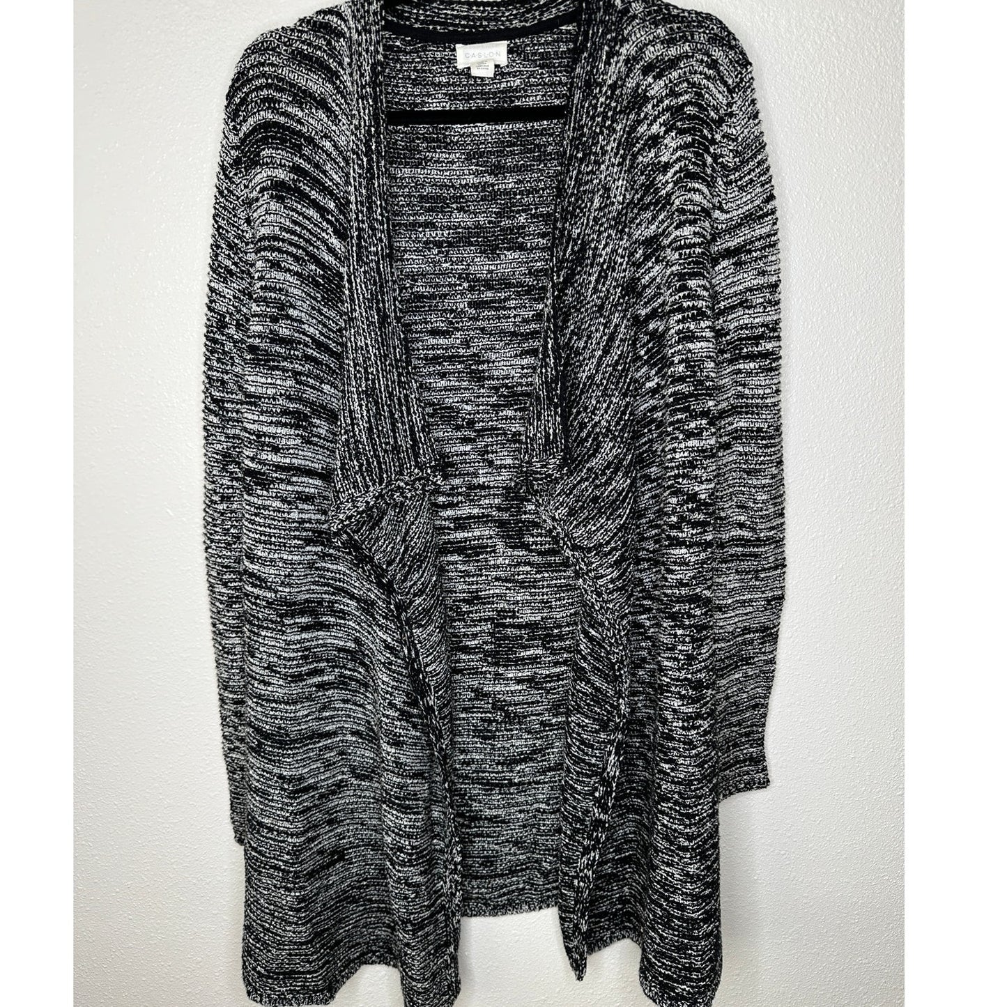 Caslon Black & White Burled Long Sleeve Long Line Cardigan Sweater S