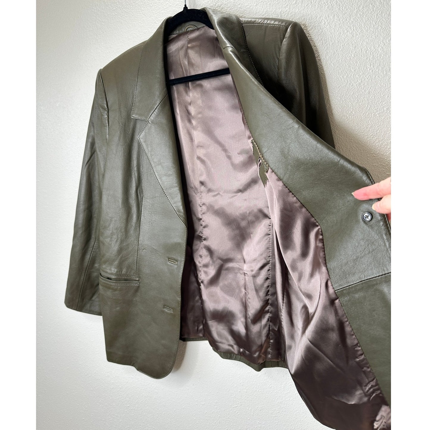 Faux Leather Green Brown Collared Front Button Blazer Jacket XL