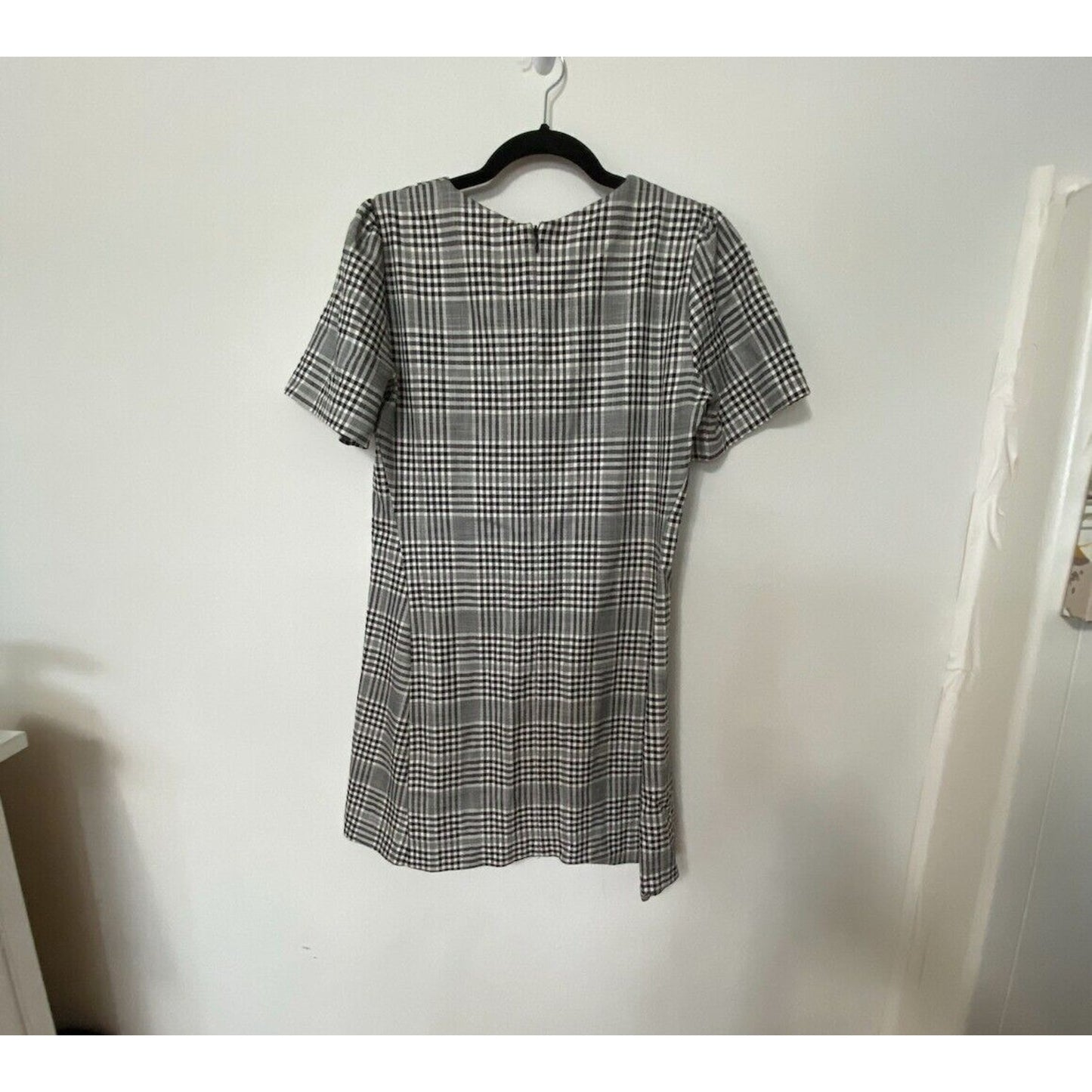 Zara Cute Gingham Plaid Shift Dress Short Sleeve Small Black and White Small