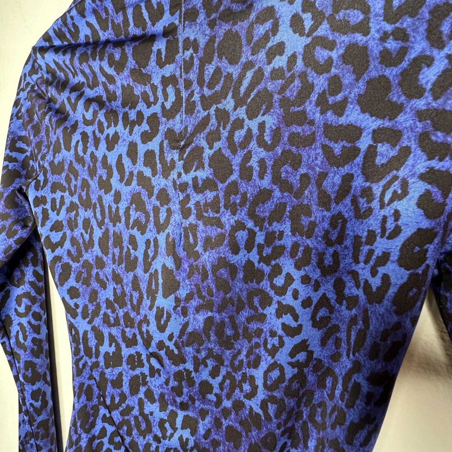 Topshop x Halpern Blue & Black Cheetah Mock Neck Back Zip Snap Bottom Bodysuit 2