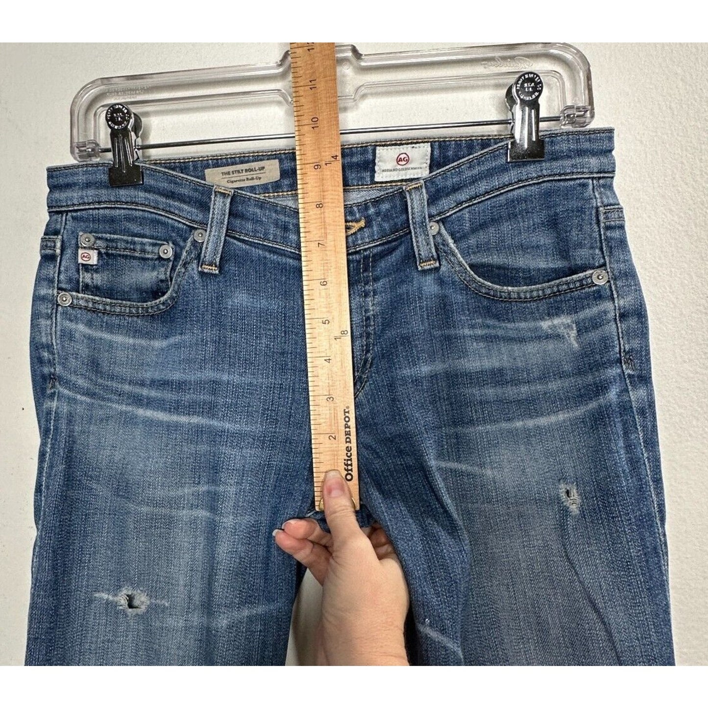 Revolve AG Flyaway The Stilt Cigarette Roll-Up Medium Wash Distressed Jean 27