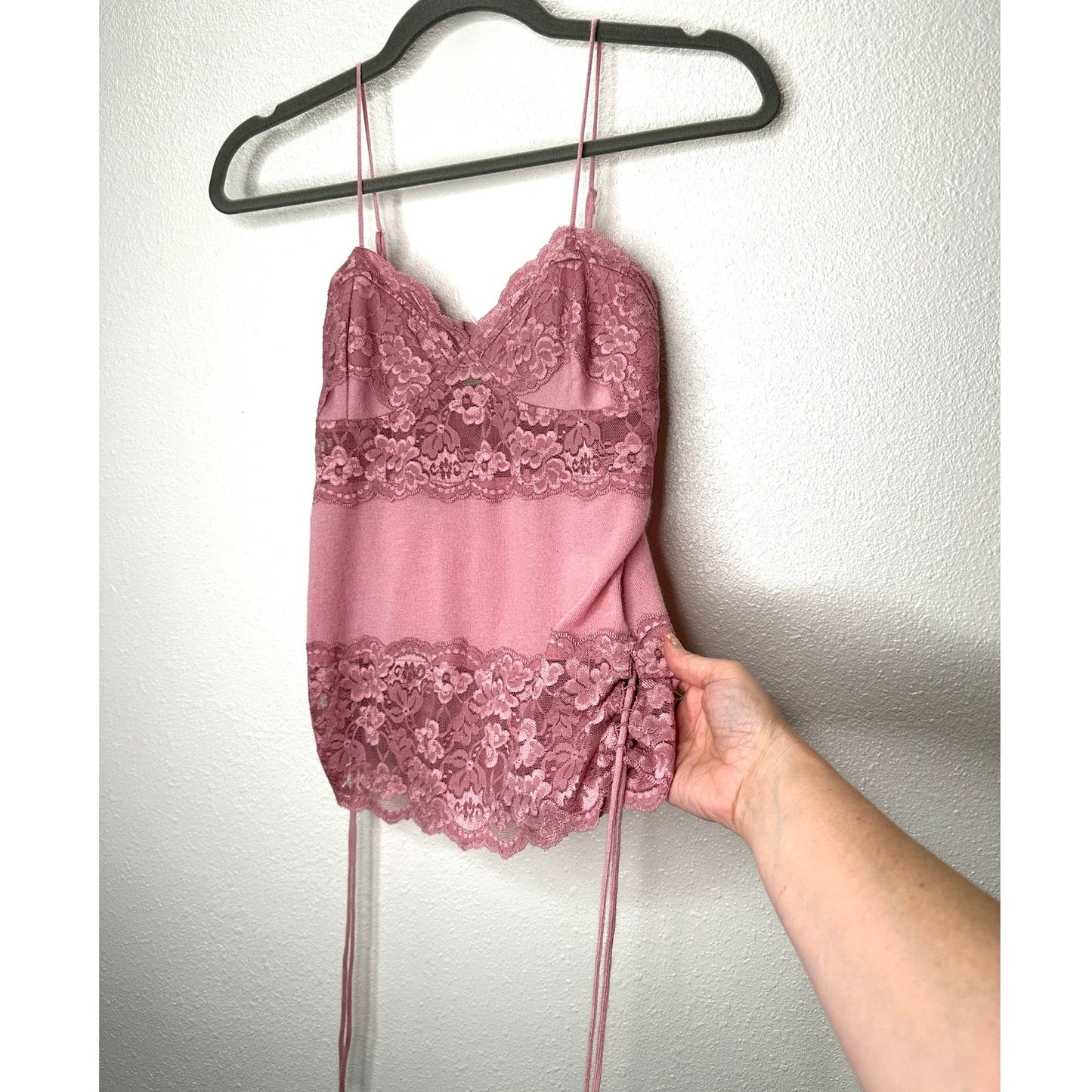 Whim Rose Pink Lace Knit Cashmere Blend Cami Top S