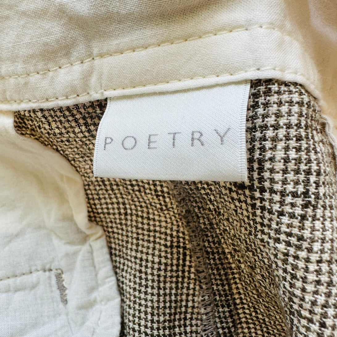 Poetry Brown & Cream Houndstooth cinch Waist Cropped Linen Trouser Pants 12