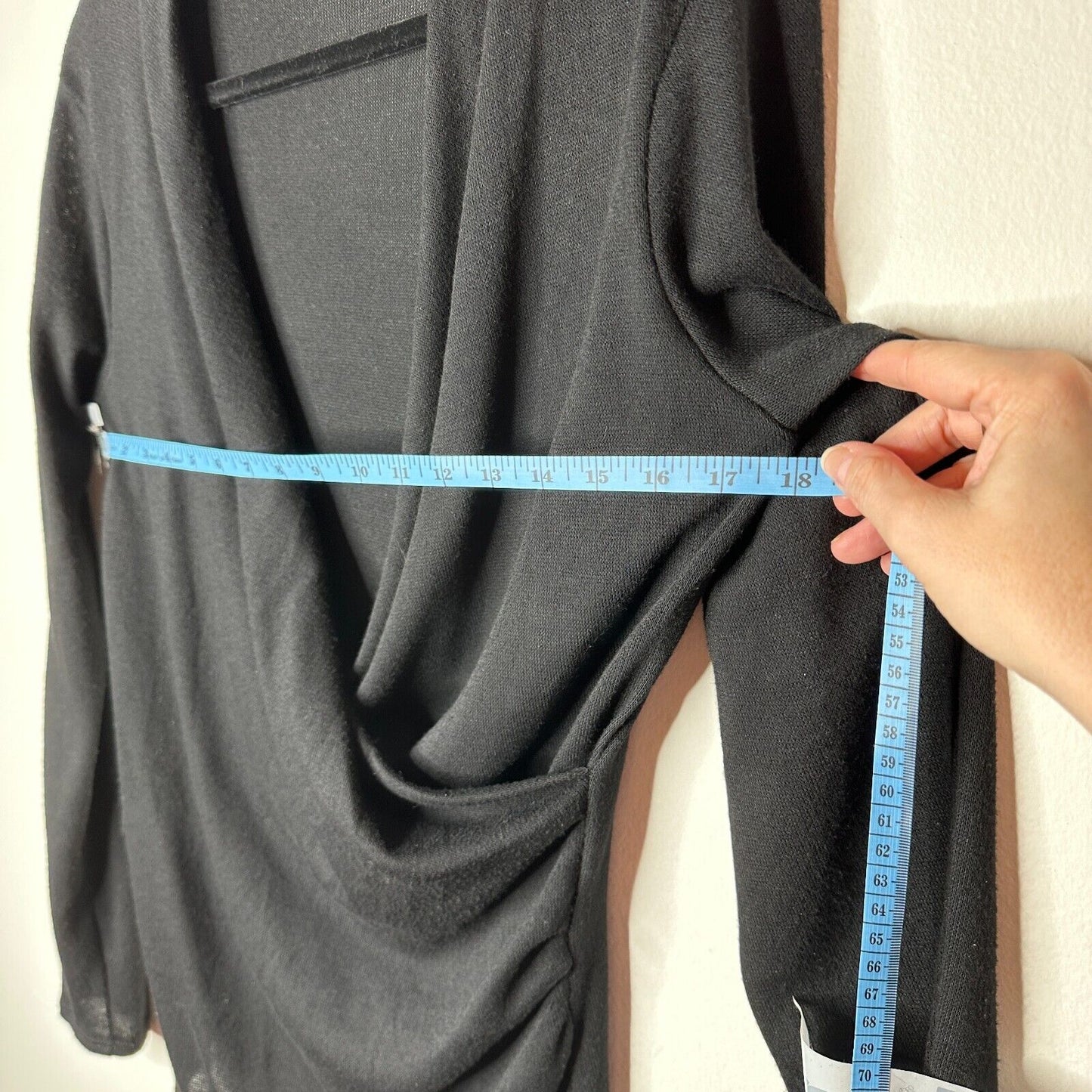 Aziz Jet Black Slinky Faux Wrap Deep VNeck Long Sleeve Sweater Jumper Top L