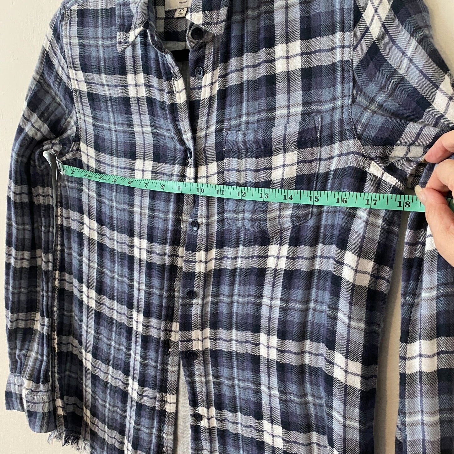 The Blue Shirt Shop Mercer & Spring Blue Plaid Button Long Sleeve Raw Hem XS