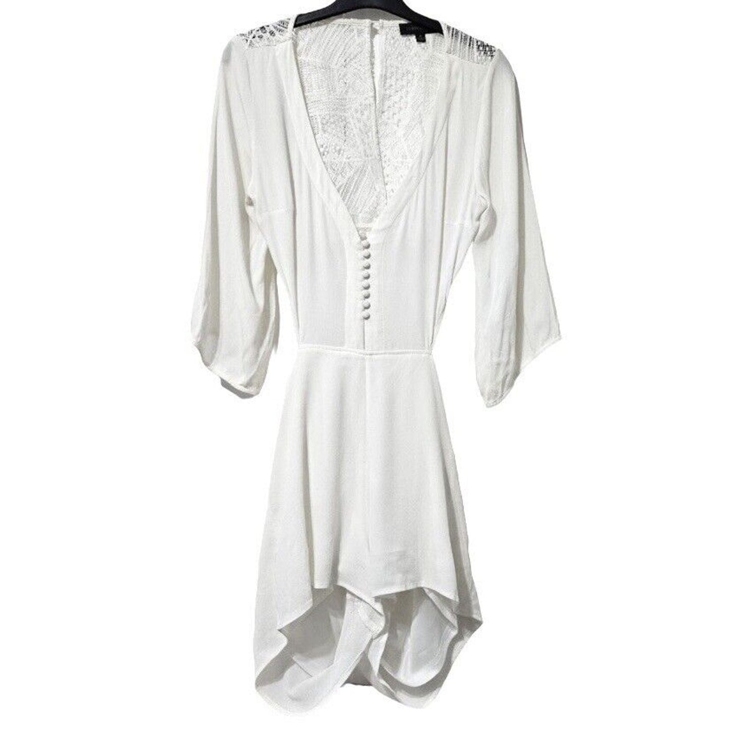 Dance & Marvel Ivory 3/4 Sleeve Front Deep V Button Open Back Crochet Romper L