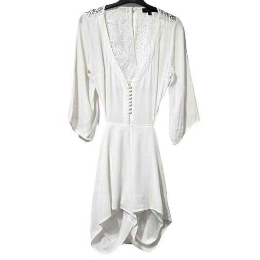 Dance & Marvel Ivory 3/4 Sleeve Front Deep V Button Open Back Crochet Romper L