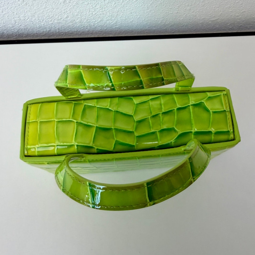 EUC Amina Muaddi Mini Croc Embossed Lime Green Leather Top Handle Bag