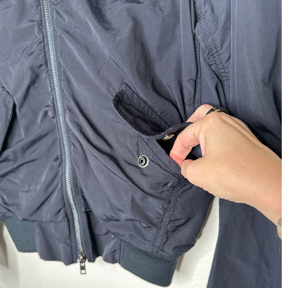 Vince Black Ruched Bomber Style Zip Jacket With Pockets Small