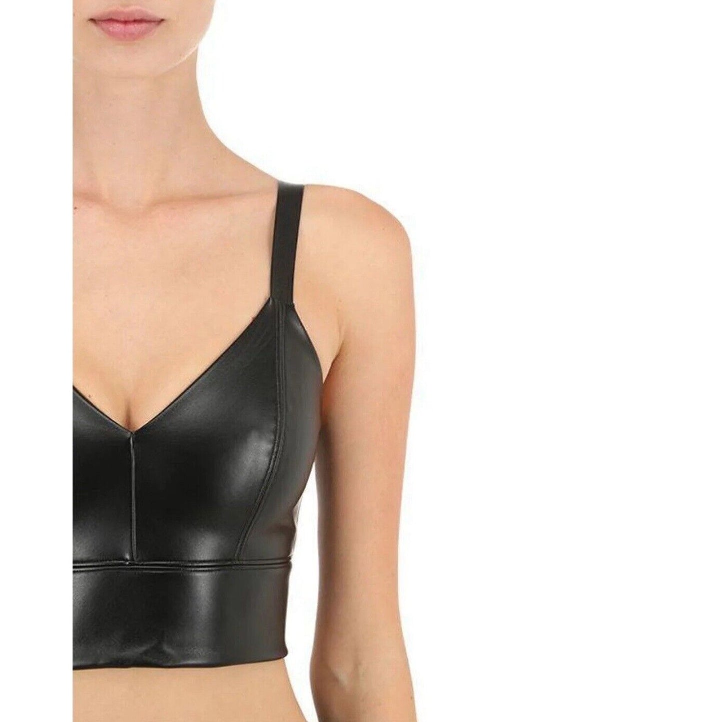 Wolford Sexy Black Emma Vegan Leather V-Neck Back Zip Bralette Crop Top 4