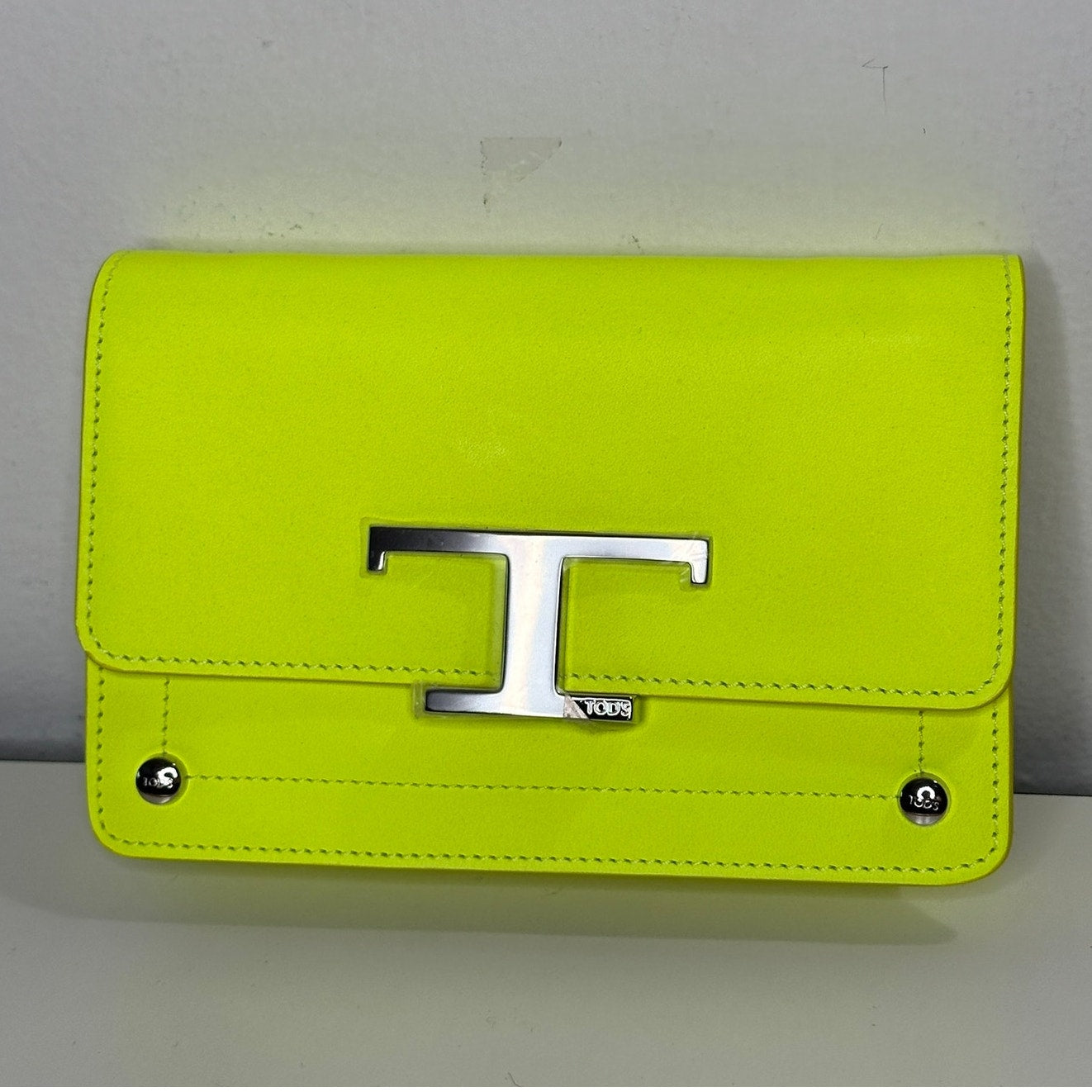 NWT Tod's T Timeless Neon Yellow/Lime Leather Micro Belt Bag Purse